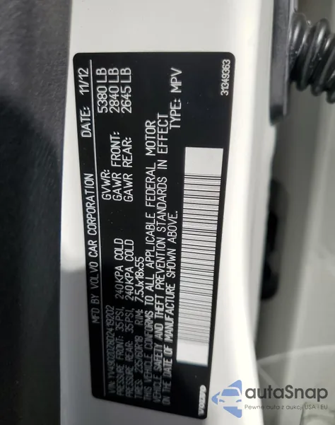 2013 Volvo Xc60 T6 from USA, damaged, VIN YV4902DZ8D2419202